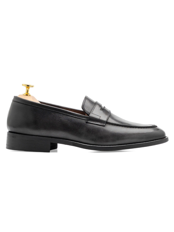 Penny Loafer - Black Grey (Hand Painted Patina)