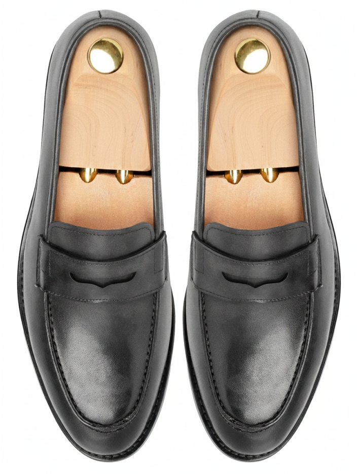 Penny Loafer - Black Grey (Hand Painted Patina)
