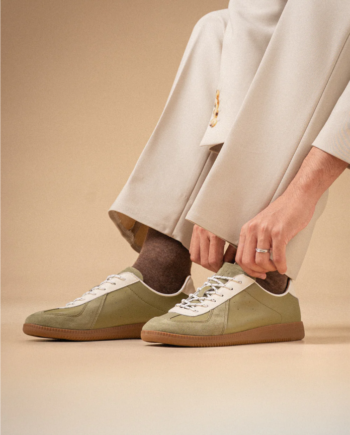 Trainers - Green White Suede